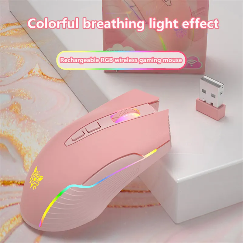 Souris produit ONIKUMA CW905 souris de jeu sans fil rose mignonne rvb chapiteau Rechargeable ordinateur de bureau ordinateur portable 230821