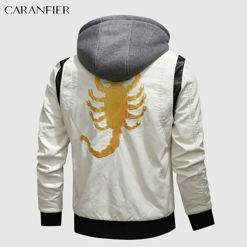 Men's Trench Coats CARANFIER Men Leather Jackets Male Scorpion Embroidery Moto Mens Clothing PU Winter Windbreaker Outerwear Chaquetas Hombre 230822