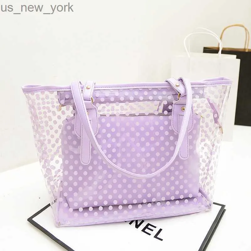 Totes 2Pcs/Set Women Transparent Shoulder Bags Composite Polka Dot Print Party Jelly Bag Shoulder Pouch Handbag Tote HKD230822