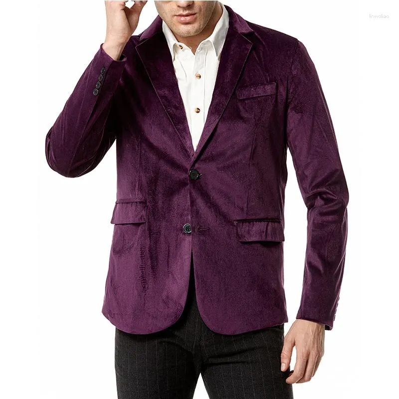 Costumes pour hommes rétro violet velours Blazer hommes 2023 marque revers cranté deux boutons Costume veste dîner fête mariage bal Costume Homme XXL