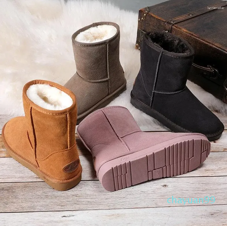 Boots Snow Women Real Leather Mid-Calf Waterproof Warm Winter For Australia Classic Style Shoes
