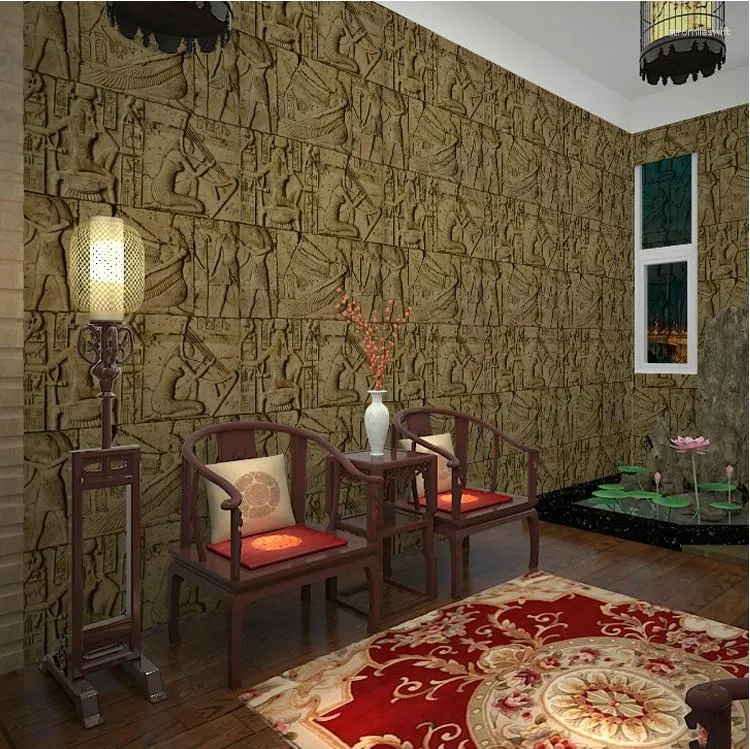 Wallpapers 3D PVC Imitatie van Egypte Wallpaper stereoscopische exfoliator reliëf wasbaar wallpapier voor muren woonkamer achtergrond 10mx53cm