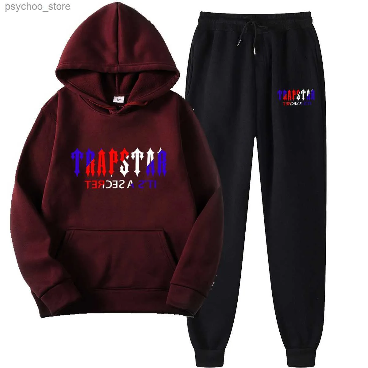 Heren Hoodies Sweatshirts Nieuwe Trapstar Gedrukte Sweatshirt Heren 15 Kleuren Warm tweedelig Loose Hoodie Sweatshirt+Trouser Set Hoodie Jogging Q230822