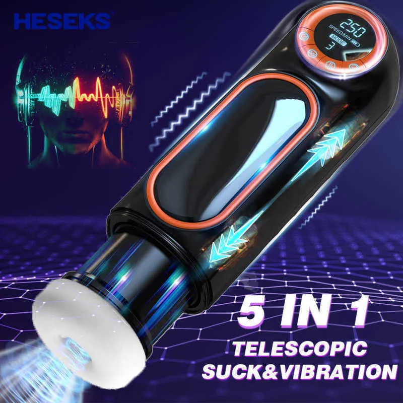 Heseks – masturbateur automatique pour homme, masseur avec affichage Led, 10 poussées, 4 vibrations de succion, vagin, vraie pipe pour homme