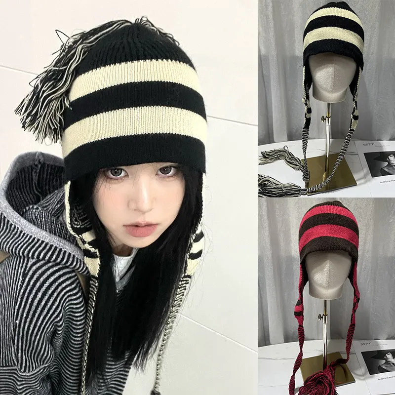 Beanieskull Caps Anime Nana Cosplay Hat Shinichi Beanies Unisex Women Men Tassel Ear Protection Hat Winter Bonnet Gorro Apparel 230821