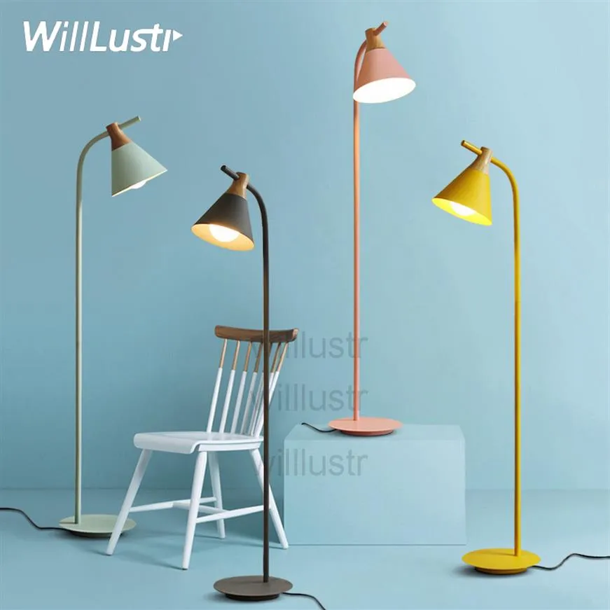 Willlustr Modern Design Wood Floor Lamp Nordic Lighting Macaron Color Lamps Gessing Room Bedroom Room El Hall Sofa Side F3458