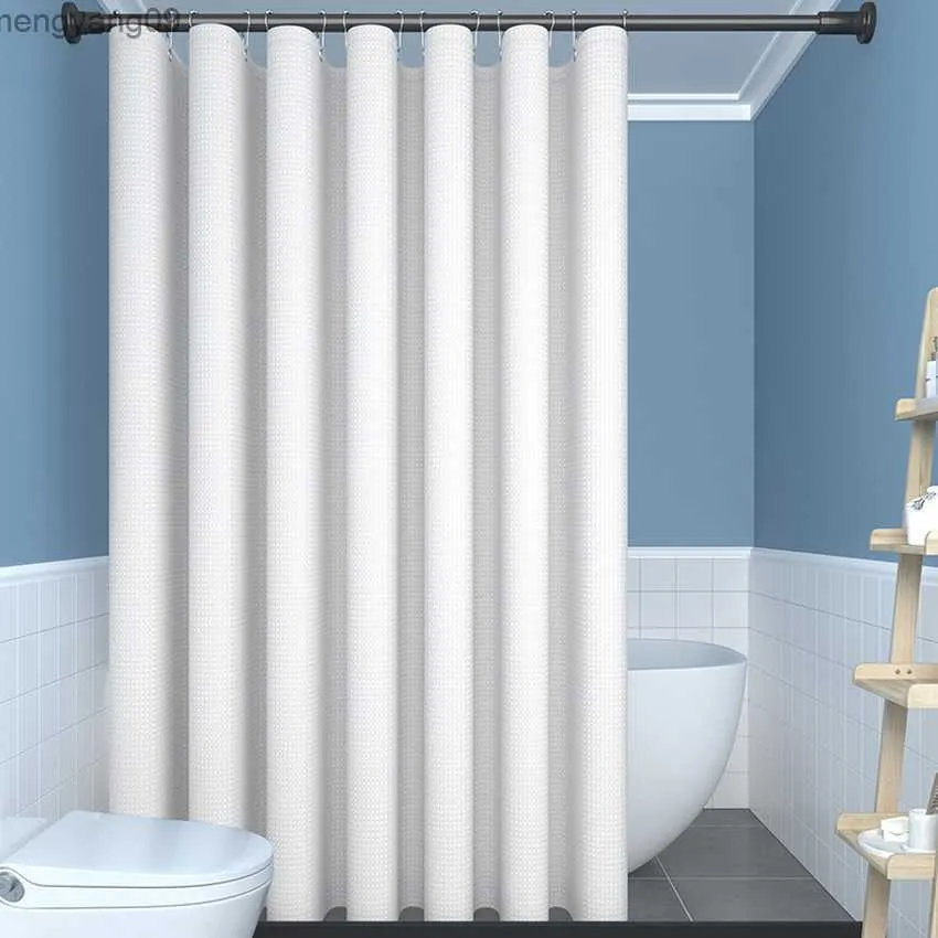 Duş perdeleri waffle ekose duş perdesi kalın su geçirmez banyo perdeleri büyük halkalarla metal lüks banyo kapağı banyo küveti için r230829