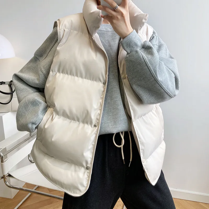 Men s Jackets Women Vest Coat Stand Collar Winter Warm Oversize Tops Beige Chaleco Mujer Gilet Casaco Feminino 230822