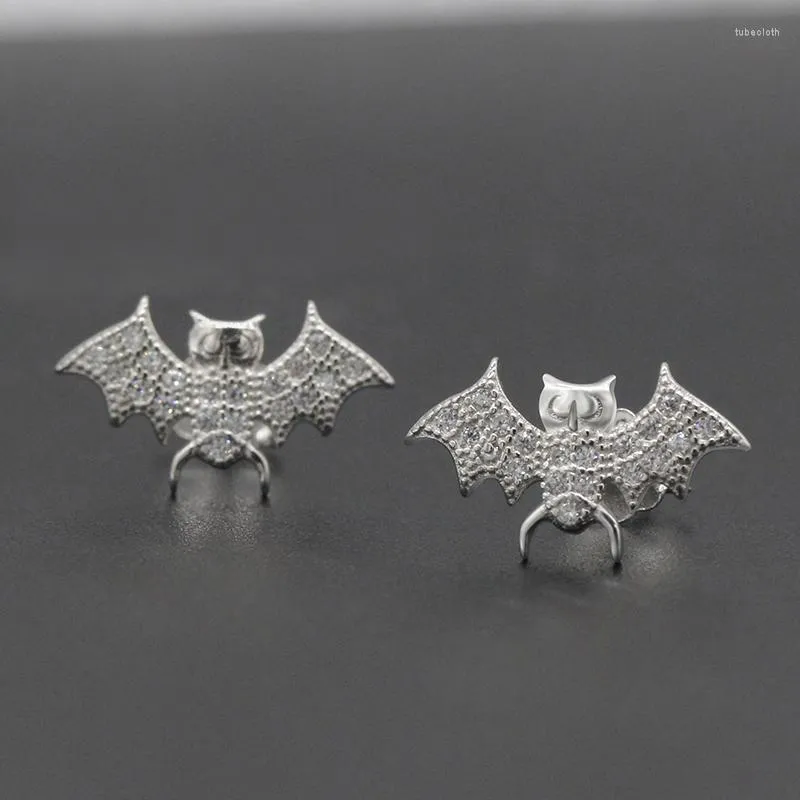 Orecchini per borchie 925 donne in argento sterling con animale da pipistrello elegante CZ chiaro per gioielli