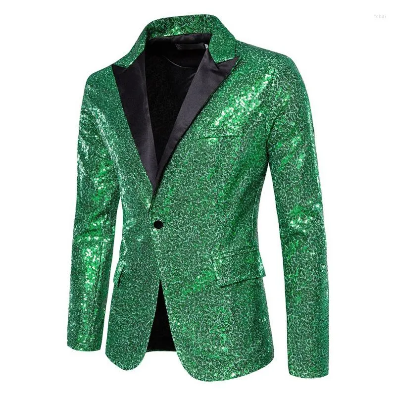 Abiti da uomo alla moda uomini lussuosi paillettes giacca da paillettes verde / argento bar ktv vestito da palcoscenico maschio blazer cappotto