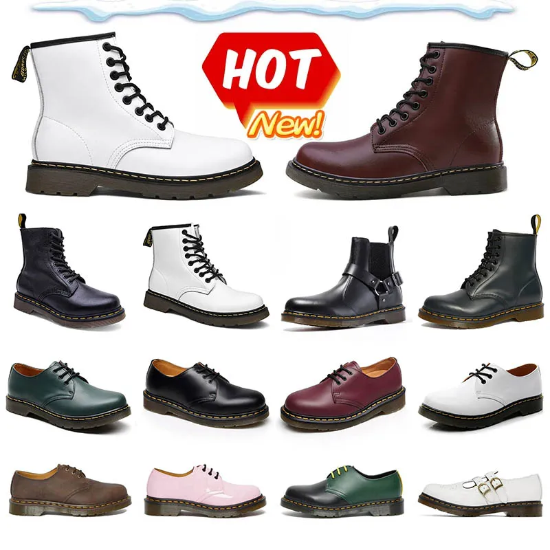 Botas de diseñador calientes Botas cortas Doc Martens Diseñador Hombres Mujeres Marten Botas de nieve de invierno de cuero alto Zapatos de tobillo con fondo Oxford Botas blancas negras Tamaño 35-45