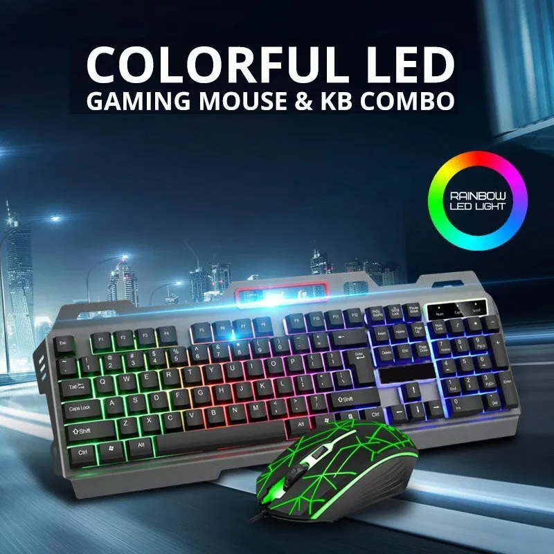 Teclados teclados de computador metal luminoso e traje de mouse caça com fio USB FEEL MECÂNICO DE BENÇÃO COLORNA 230821