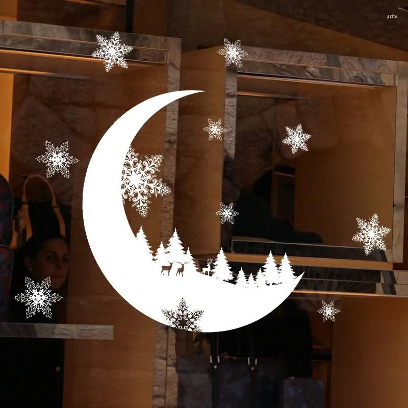 Stickers muraux noël lune forêt électrostatique flocon de neige pour verre fenêtre noël décoratif Design décor maison décalcomanies