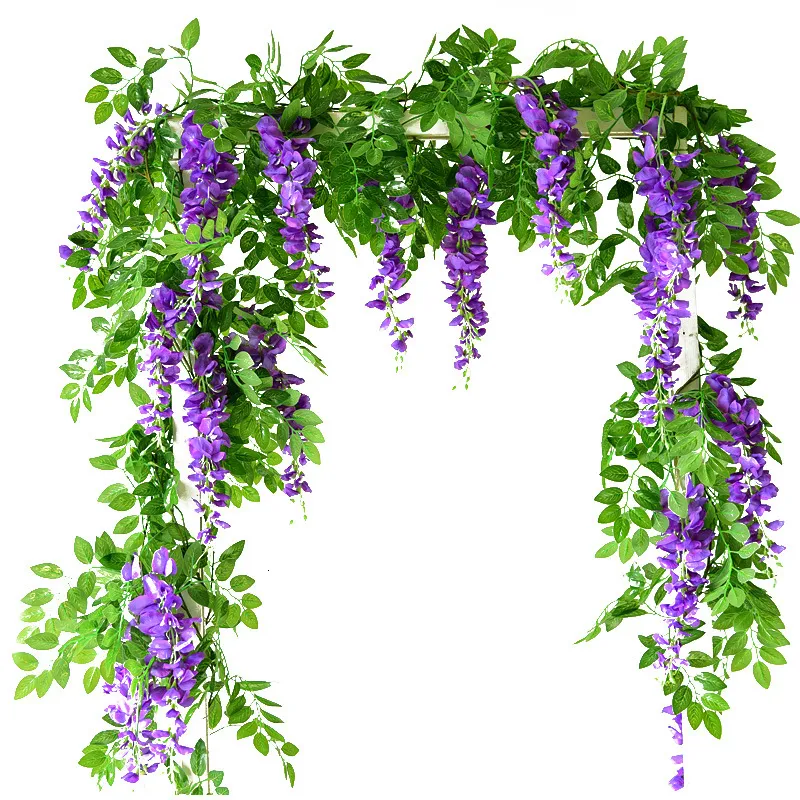 Decorative Flowers Wreaths 7ft 2m Flower String Artificial Wisteria Vine Garland Plants Foliage Outdoor Home Trailing Fake Hanging Wall Decor 230822