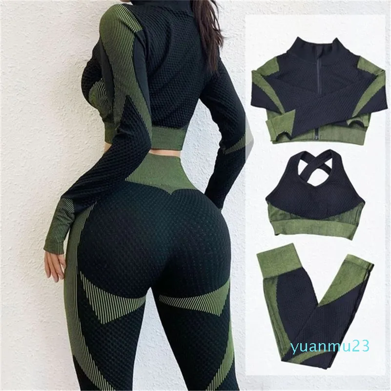 Trajes de yoga 23 unids Conjunto de yoga sin costuras Gimnasio Ropa Fiess Mujeres Traje de yoga Ropa deportiva Entrenamiento femenino Top Ropa deportiva Traje de entrenamiento