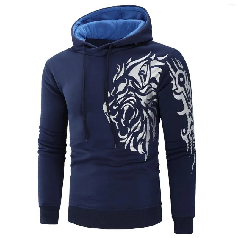 Herrtröja tröja tröja män långärmad tiger tryckt tröja kappa hoodie varma skjortor höst vinter huvtransblusar sportkläder