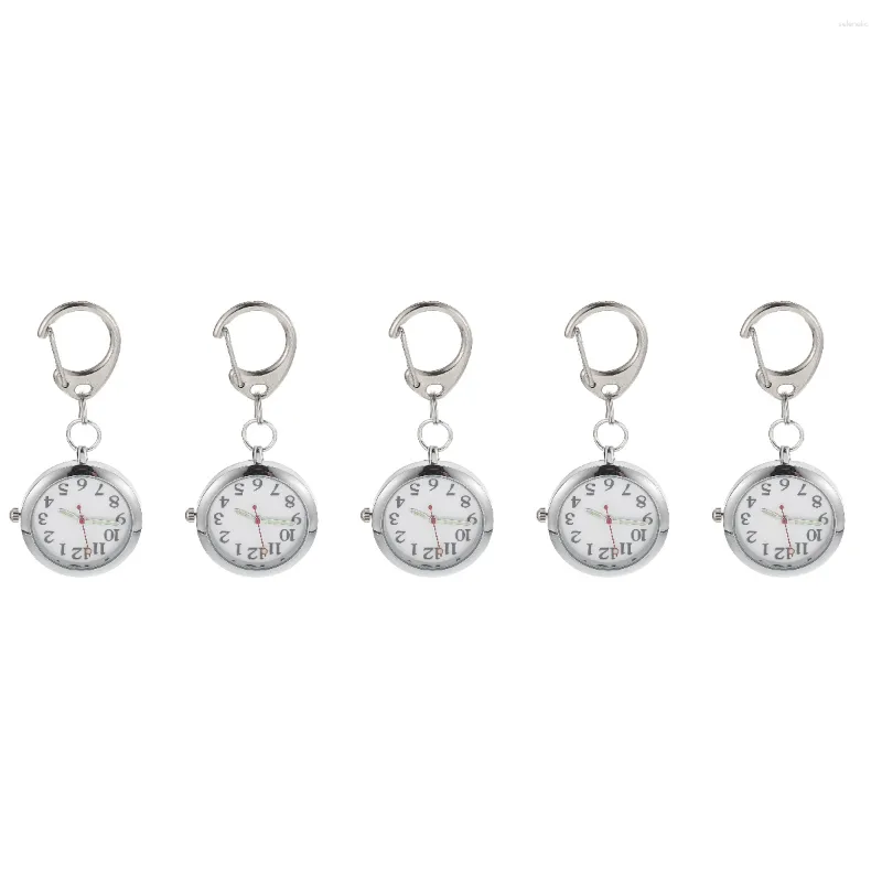 Relojes de Bolsillo Paquete de 5 Relojes Llavero Decorativo Clip Inoxidable Acero Luminoso Hombres Mujeres