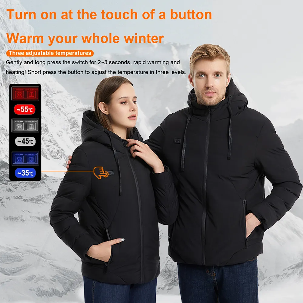 Mens winter heated usb hooded work top jacket coats adjustable temperature control safety clothing