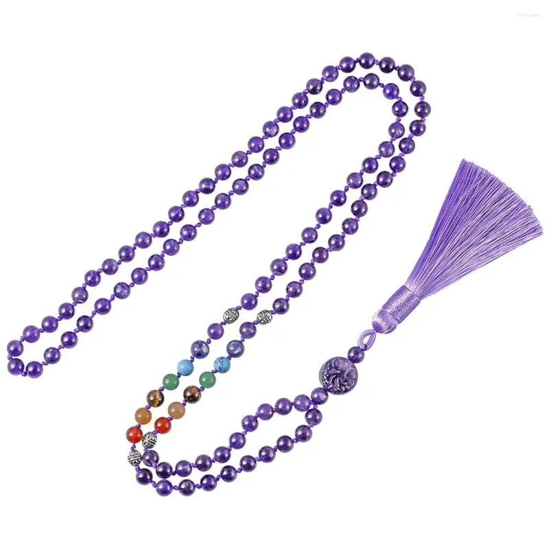 Colares de pingentes Árvore da vida Chakra Tassel Colar Fio Handmade Fio embrulhado em ponto de cura de Cristal