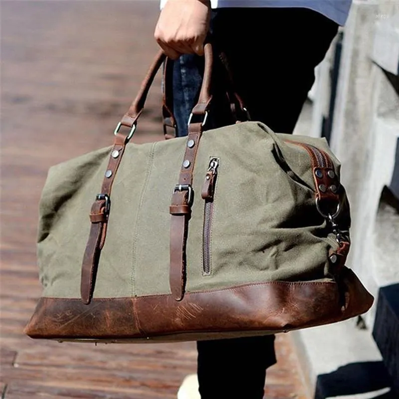 Duffel Bags Oil Wax Canvas weekend heren dames grote reis waterdichte strandzak hangende bagage vintage duffle schouder