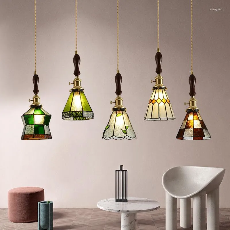 Lustres Vintage Pendentif Lumières Vitrail Abat-Jour Lampes Suspendues Pour Plafond Salle À Manger Chambre Cuisine Île Suspension Luminaire