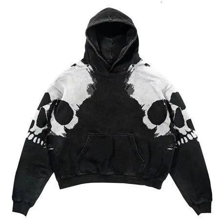 Felpa con cappuccio da uomo Skull di grande area Y2K Harajuku Street Stampa retrò maglione sciolto maglione con cappuccio sciolto paia