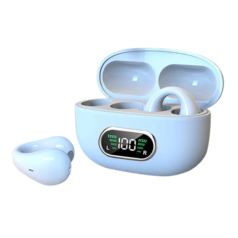 Benlednings hörlurar hörlurar Bluetooth -headset LED Display Trådlöst öronklipp Earphones Buller Avbrott Vattentät Running Hifi Music Binaural Stereo