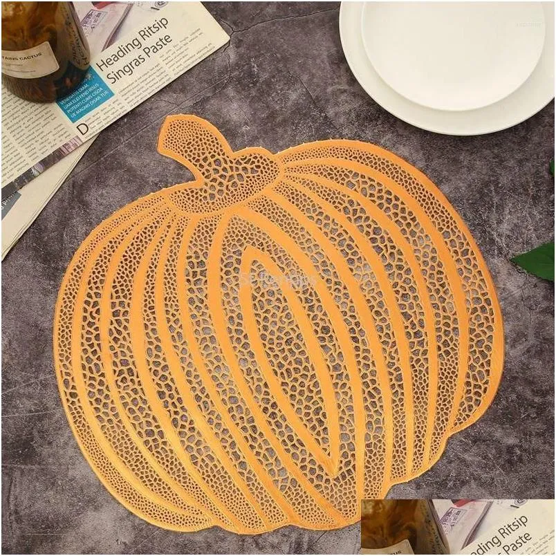 Mats kuddar bord halloween pumpa gyllene amerikansk placemat cutout insation non-slip pvc kaffe dekorativt kök kreativt 4 st dr otbha