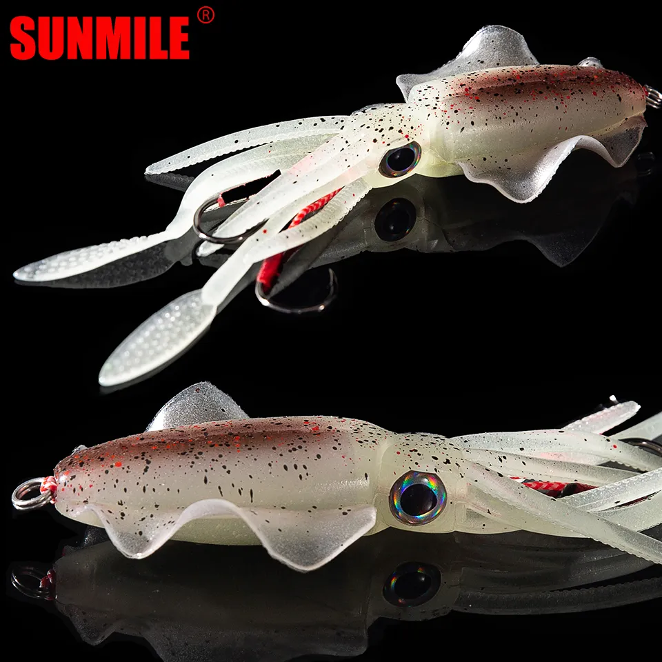 10 Appâts De Pêche Poulpe Souple Lumineux – Calmar Vert – Eau Salée – 11cm – Lot