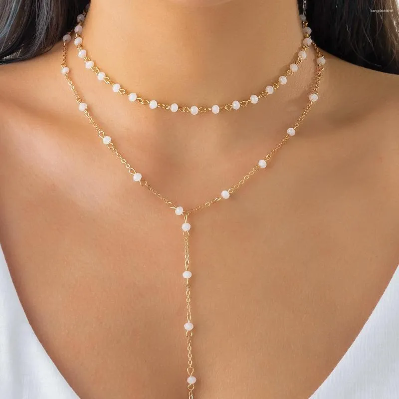Chaînes 2023 Sexy cristal perle gland poitrine chaîne collier pour femmes Vintage gothique Long lien esthétique mer accessoires bijoux