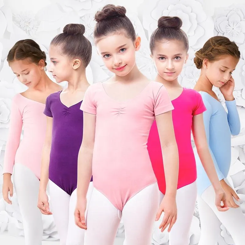 Stage Wear Cotton Spandex Ballet -turnpak voor meisjes Kinderen Kort Mouw Danswear Jurk Solid Color Gymnastics Tuchards Rok