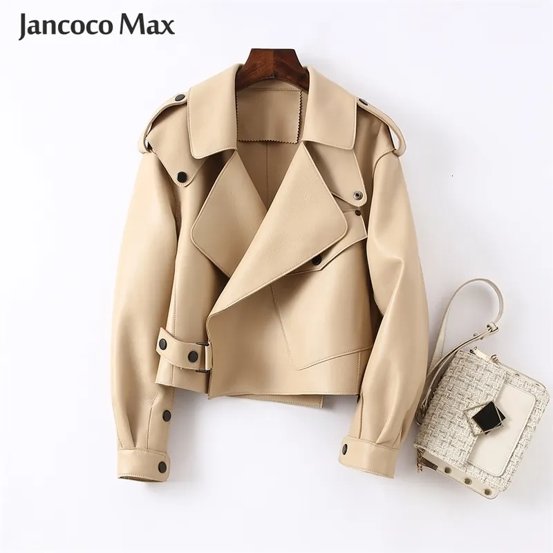 Damesleer Faux Sheepskin Coat For Women Jacket Winter Spring Moto Biker Echte topkwaliteit Zwart S7547 230822