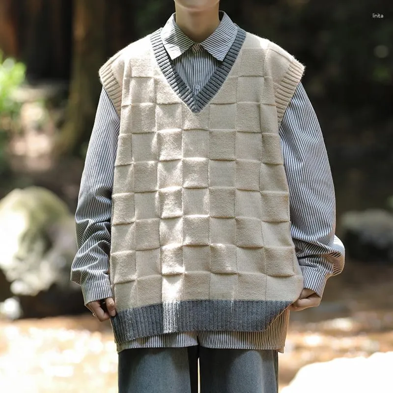 Giubbotti maschili giapponese maglione a maglia giapponese primaverile moli a v-scollo a vocale a vocale maditi senza maniche di strada autoctoni