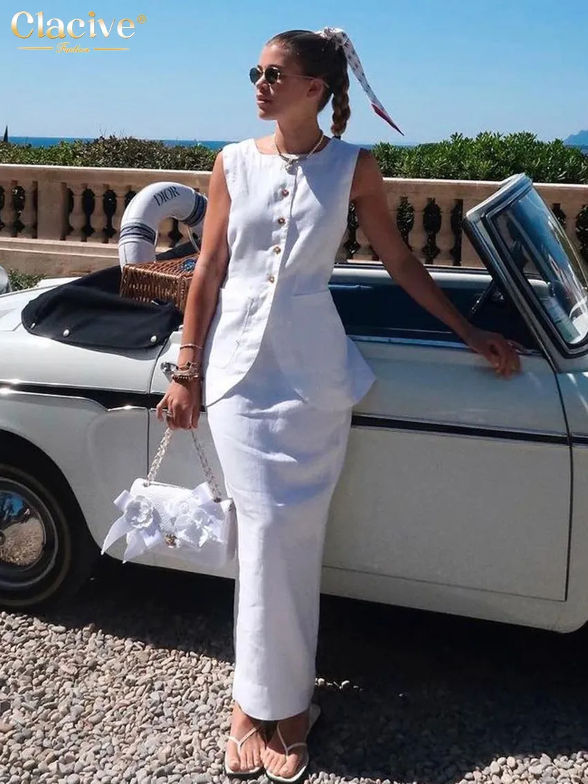 2023 Elegant White Cotton Two Piece Linen Dress Set With 2023 Elegant White Cotton Two Piece Linen Dress Set With