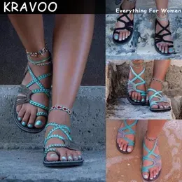 Sandals KRAVOO Women Shoes Woven For Flip Flops Slippers Thong Flat Beach Holiday Sandal 2023 Summer