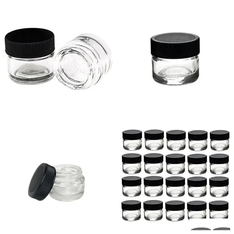 food grade 5ml clear glass jar bottle with black cap for dab extracts shatter live resin rosin wax concentrates containers