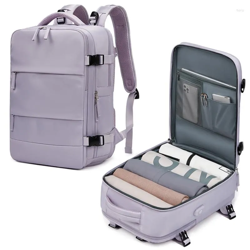 Okul çantaları kadın seyahat sırt çantası usb kadınlar için şarj çok işlevli genç çanta açık bavul 16 inç dizüstü bilgisayar sırt çantaları ayakkabı ile
