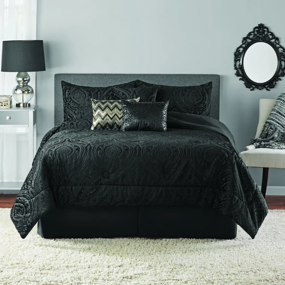 Bedding sets Mainstays Cougar 7Piece Black Ogee Woven Comforter Set FullQueen queen bedding set bed comforter 230822