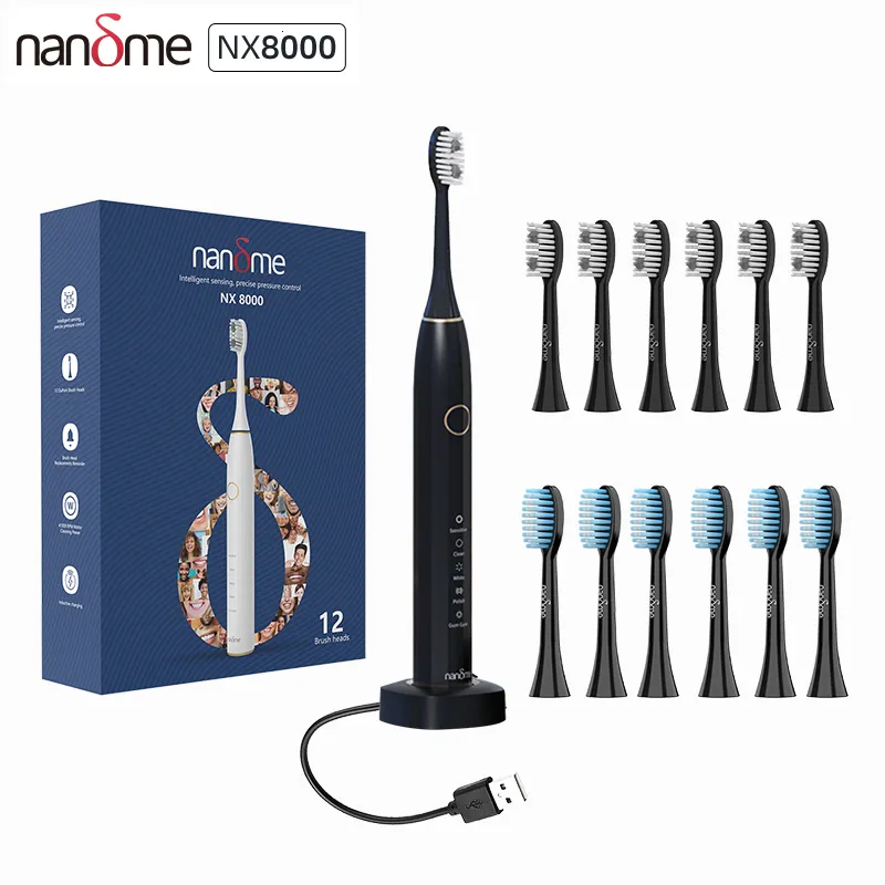 Diş Pırtan Nandme NX8000 Akıllı Sonik Elektrikli Diş Fırçası Derin Temizleme Diş Fırçası IPX7 Su Geçirmez Mikro Titreşim Derin Temizleme Beyaz Kenarcı 230823