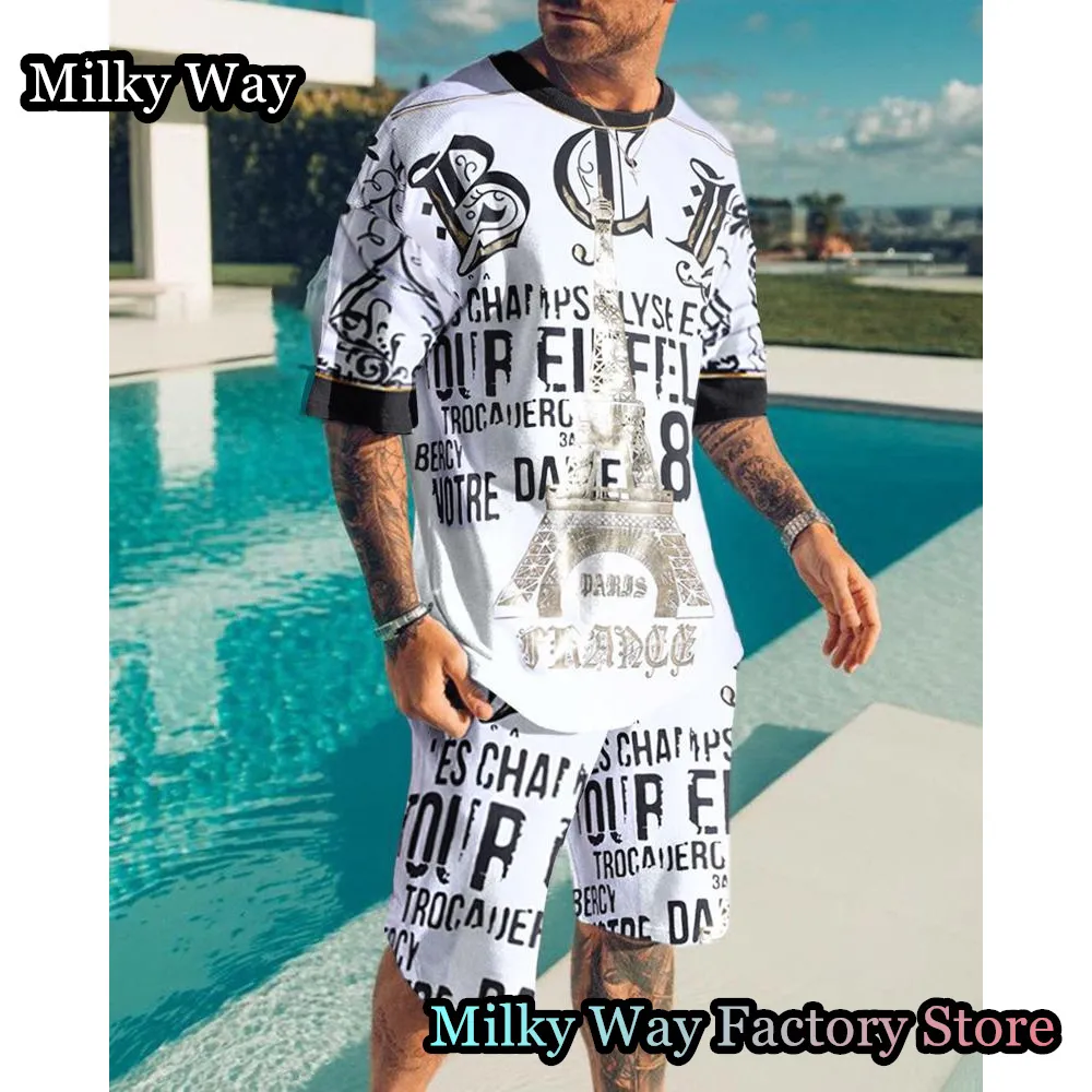 Tracksuits voor heren zomer mannen retro t -shirt shorts 3d letter afdrukken tracksuit casual 2 stuks outfit set mannelijk jogging pak fashion trend kleding 230822