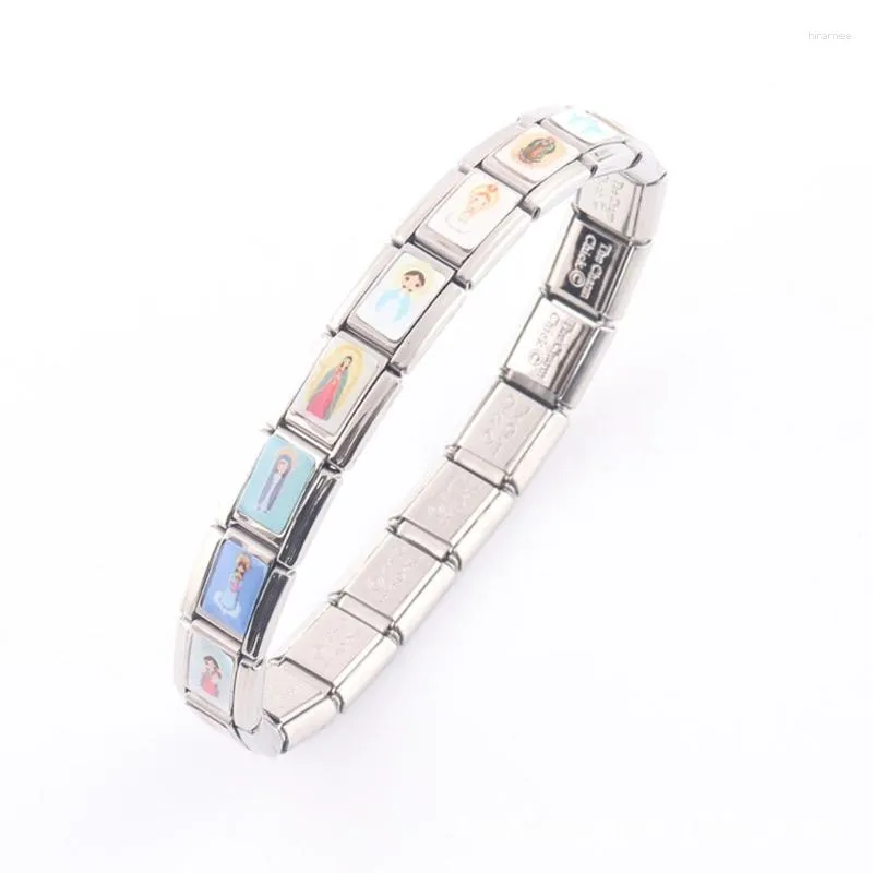 Link Bracelets Virgin Mary Exquisite Picture Stretch Stainless Steel Bangle Catholic Religious Bracelet Jewelry