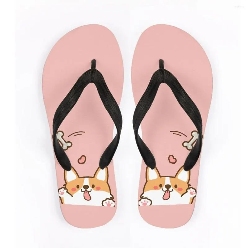 Slippers Kawaii Dog Print Flop Flops Cartoon Pet Leisure Summer for Women Brand Beach Flat Shoes Custom Chanclas 2023