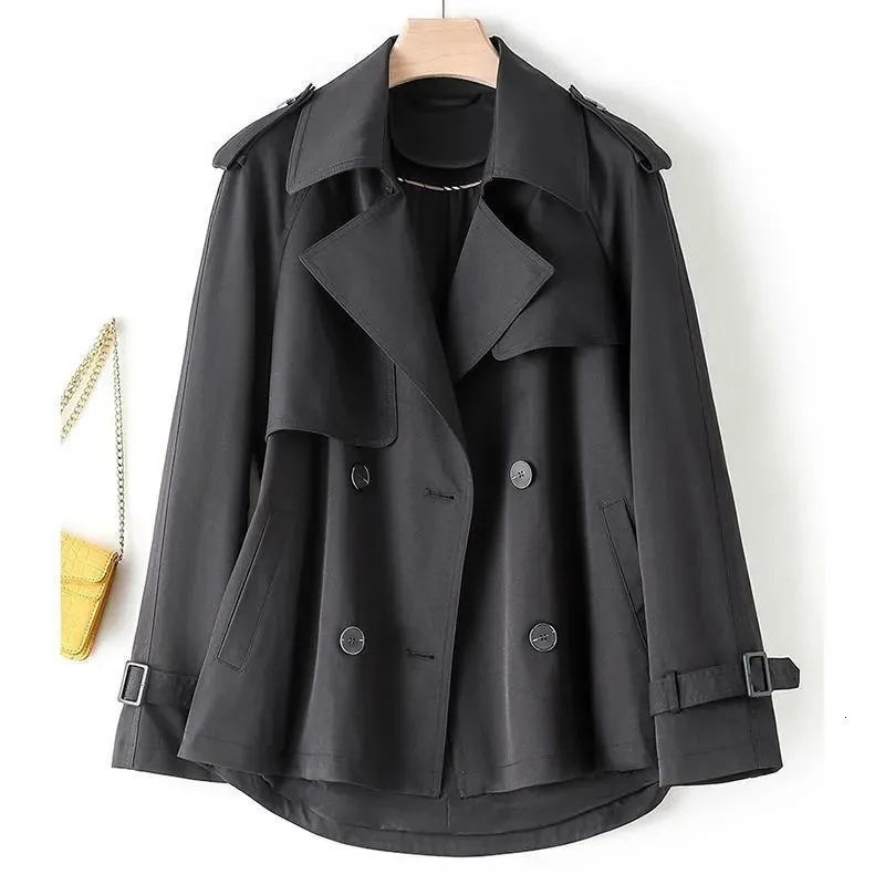 Women's Short Spring Trench Coat - Double-Breasted Windbreaker Jacket For All Season