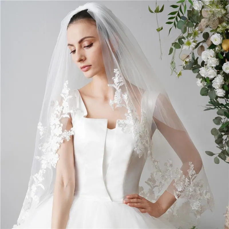 Bridal Veils White Women's Veil Appliques Lace Edge Short Wedding With Comb Catholic Mantilla For Church Head Covering Scarf