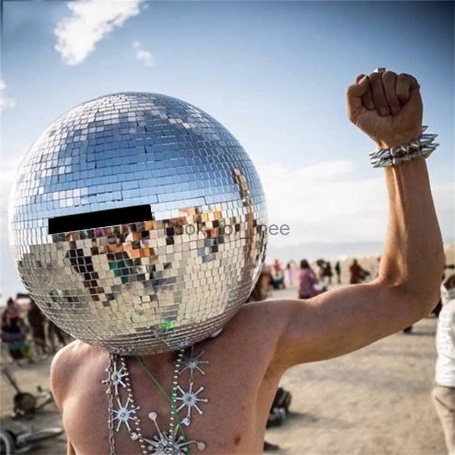 Disco Mirror Ball Helmet Silver Glass Mask Cosplay Show DJ Nightclub Musical Festival Dance Headwear Party Stage Performance Hat HKD230823