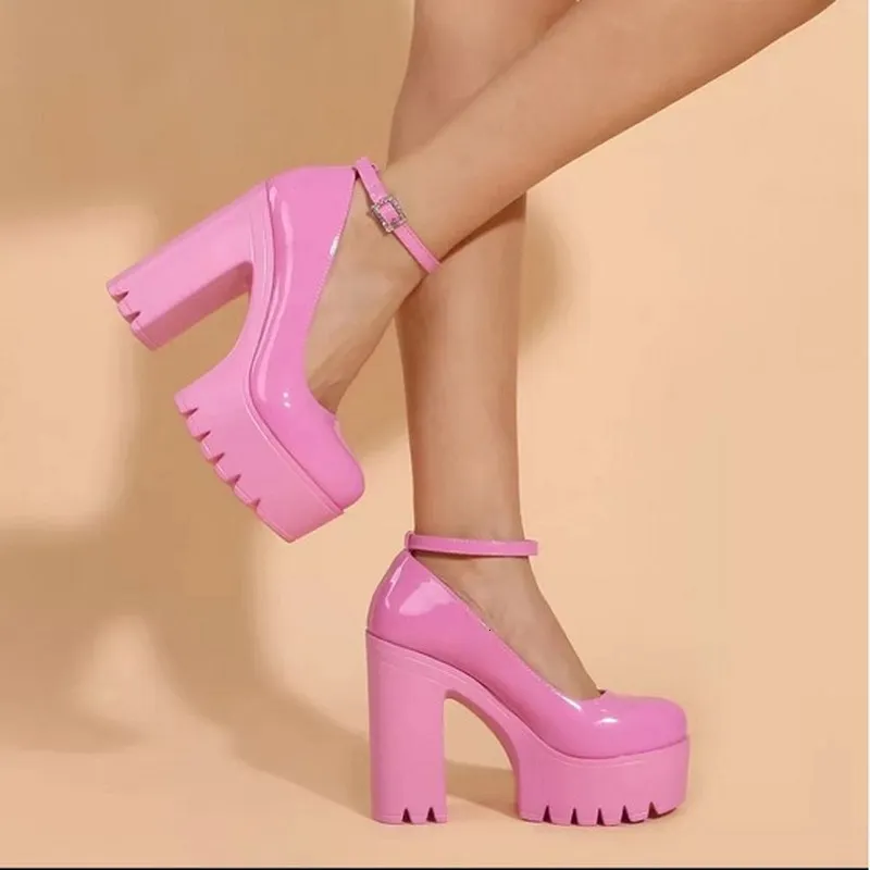 Chunky 531 Robe rose Sangle à talons à talons Sweet Square Talon High Talons Pumps Plateforme Spring Woman Chaussures 230822 S