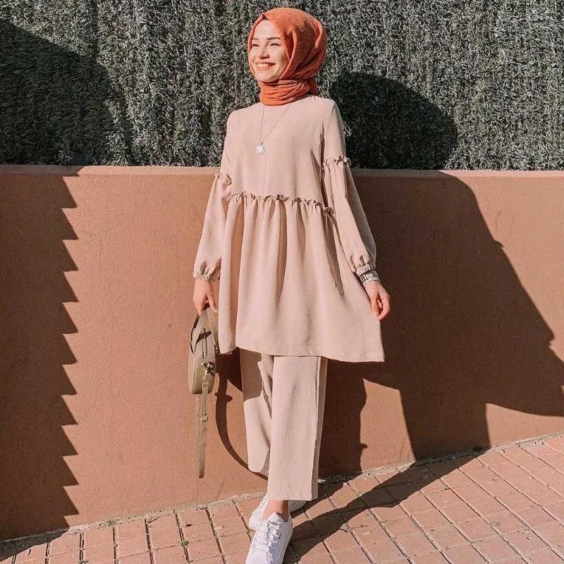 Ramadan Muslim Sets Womens Ethnic Abaya With Long Sleeve Blouse And Loose Pant Dubai Casual Walking Suits From Oscaranne 33.66 DHgate.Com