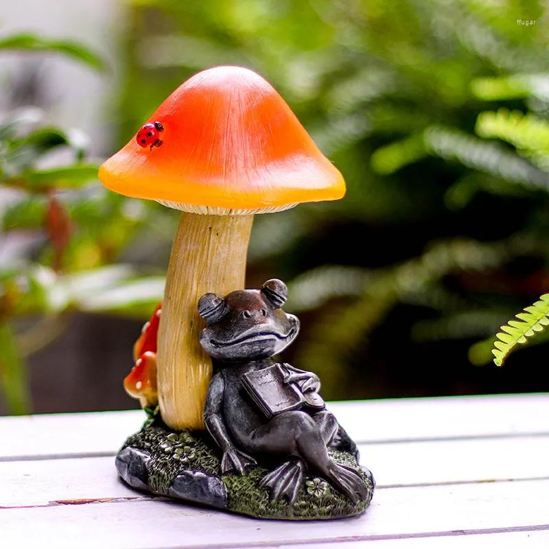 Décorations de jardin Solaire Champignon Grenouille Dessin animé Balcon extérieur Animal créatif décoratif résine ornements statues pour la décoration