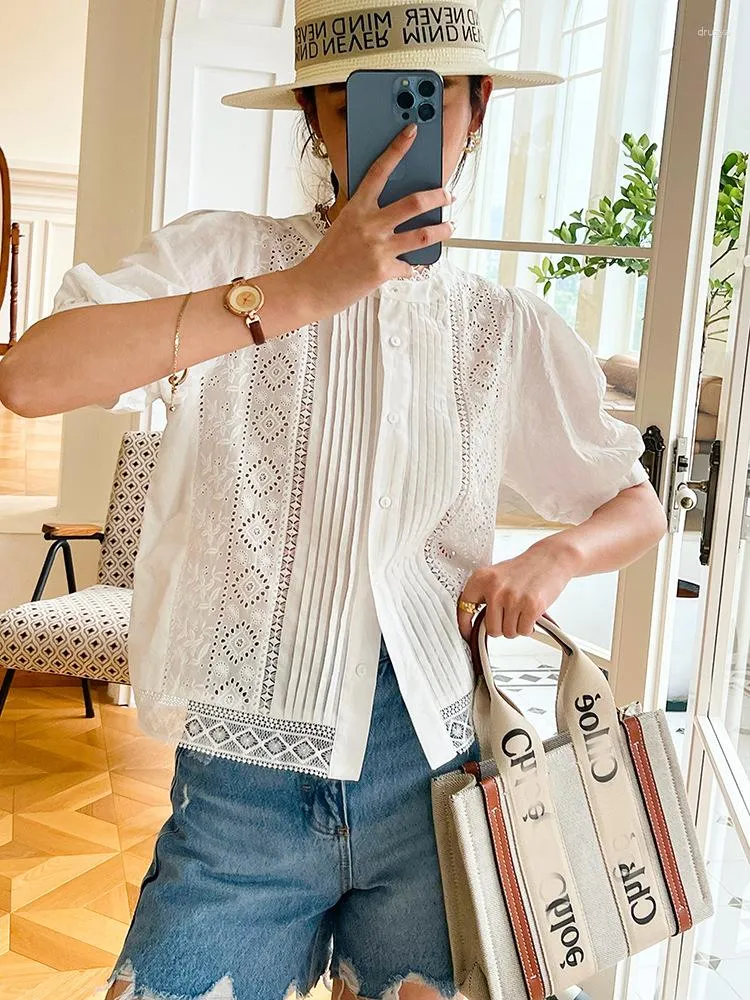 Blusas de mujer GypsyLady elegante blusa camisa blanca algodón ahueca hacia fuera verano mujeres manga abullonada sexy boho señoras casual top camisas