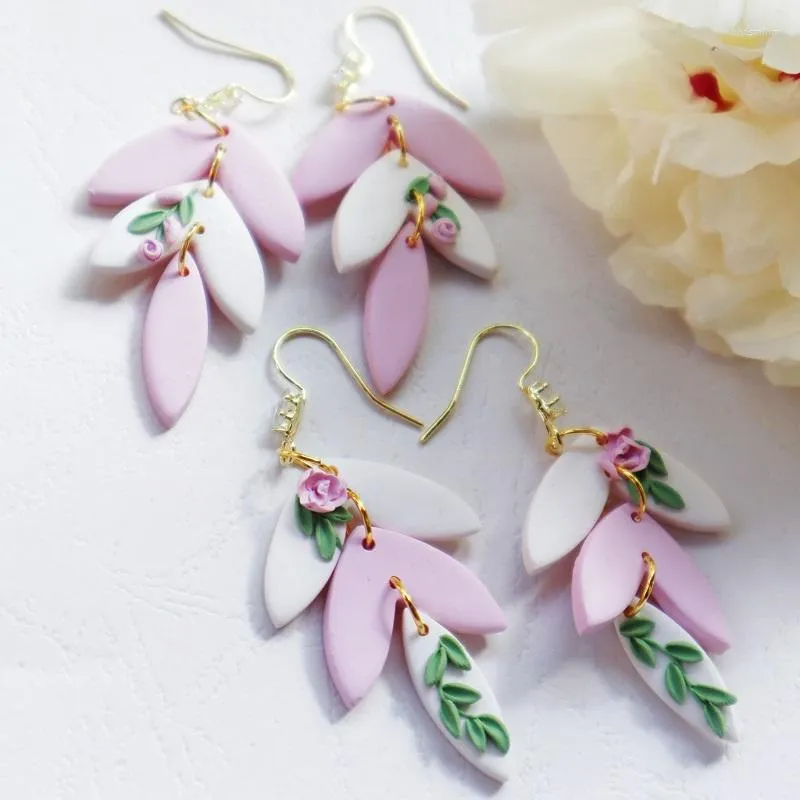Dangle Earrings Clay For Women Girls Simple Fashion Butterfly Pendant Handmade Purple Flowers Drop Earring Jewelry Accessory
